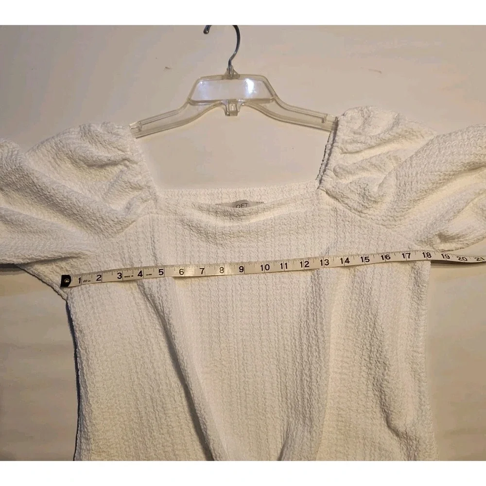 LOFT Women's Square Neck Tie Front White Puff Sleeve Top Size M